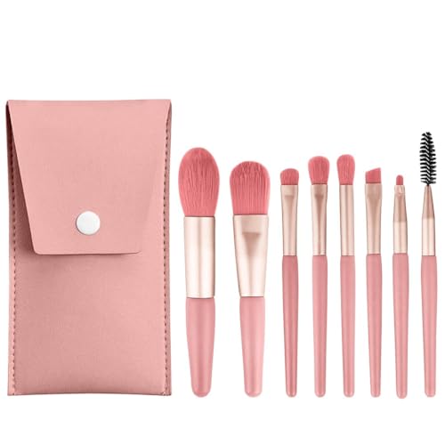 Image of Makeup Brush Set - 8Pcs Premium Synthetic Kabuki Brushes with Travel Pouch, Foundation, Concealer, Blush, Powder, Eyeshadow, Contour, Highlight & Eyeliner Tools - Pink