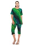 Jostar Women's 2 Piece Set – Short Sleeve T Shirts Top and Capri Pants with Side Slit Stretchy Casual Outfit 9003BN-SRP1-W182-GRN XL