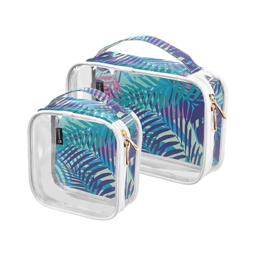 Trousse da toilette con foglie di palma colorate borsa impermeabile per trucchi per donne e uomini organizer per cosmetici in PVC trasparente per viaggi doppia cerniera confezione da 2 Come