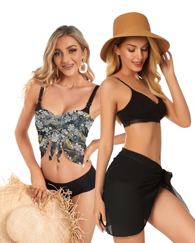 Image of CHICGAL 2 Pieces Women Beach Sarong Bathing Suit Wrap Skirt Sheer Bikini Swimsuit Cover Ups for Swimwear
