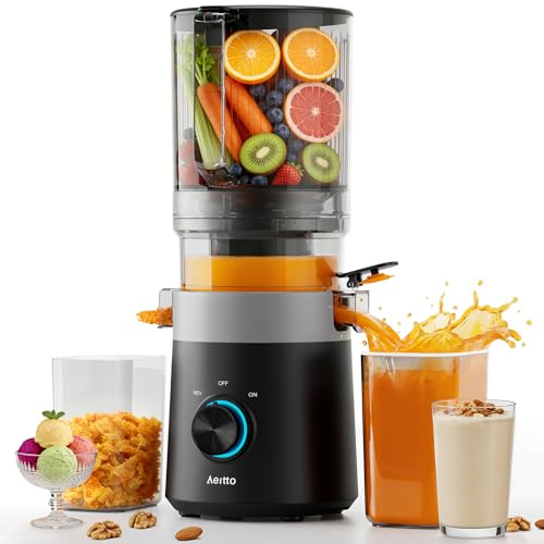 Image of Aeitto 3-in-1 Cold Press Juicer for Juice, Nut Milk & Sorbet – Filter-Free Design for Effortless Cleaning, 6.0" Extra Large Self-Feeding Chute Fits Whole Fruits & Vegetables, High Yield, With Brush