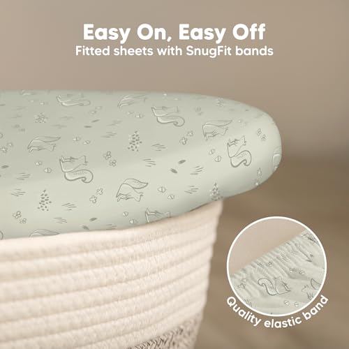 Image of 2-Pack Baby Bassinet Sheets Girl, Boy, 33x17 Bedside Sheets (Pine Grove) | Viscose Derived from Bamboo, Universal Fitted Bassinet Sheet, Compatible with Halo Bassinest Sleeper, Baby Delight, Graco
