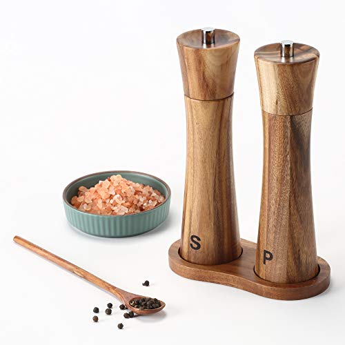 Everous Salt And Pepper Grinder Set,Acacia Wood Pepper Mill & Salt Grinder With Adjustable Coarseness Refillable #TOP2