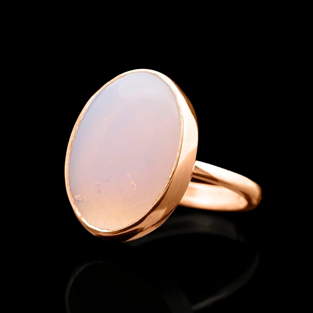 Natural Labradorite Crystal Ring 18K Rose Gold Vermeil 925 Sterling Silver Oval Solitaire Gemstone Dainty Leo Spiritual Perseverance Statement Ring Handmade Turkish Fine Jewelry