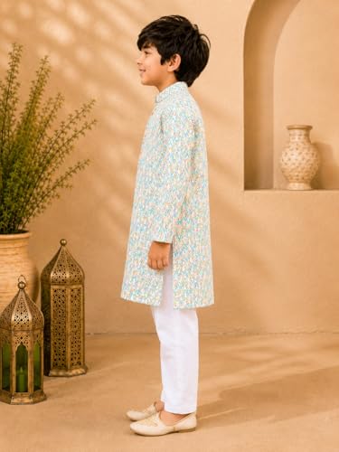 Image of superminis Boys Cotton Golden Embroidery Printed Full Sleeves Kurta with Pyjama Ethnic Wear Set