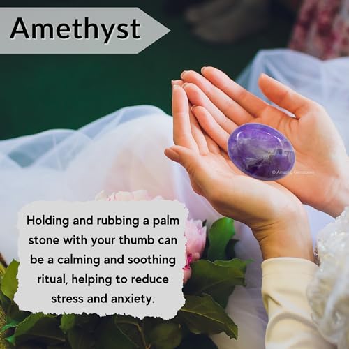 Image of Amazing Gemstone Amethyst Crystals and Healing Stones - Large Palm Stone Crystals Piedra - Crystal for Good Luck, Balanced Positive Energy, Meditation - Unique Stocking Stuffers Gifts for Women, Men