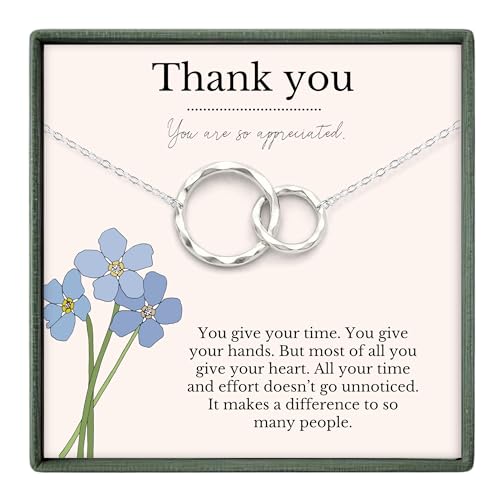 Product Image of the HOPE LOVE SHINE Teacher Appreciation Gift - Thank You Gift for Nanny - Thank You Necklace, Jewelry 16+2', Sterling Silver, 2 Interlocking Silver