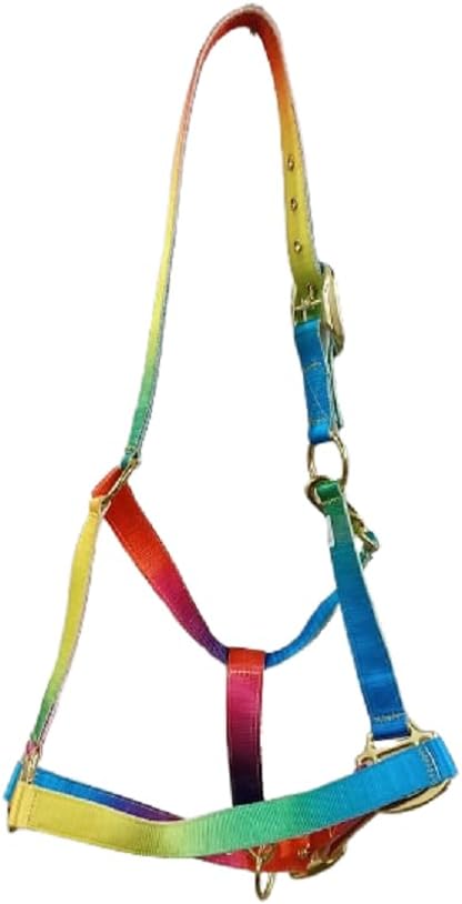 Rainbow Color Adjustable Heavy Duty Nylon Horse Halter with Snap for Pony, Cob and Full Horse