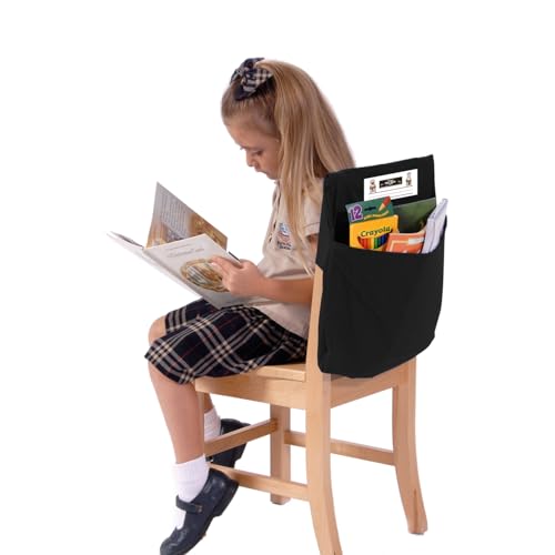 Image of Seat Sack Student Chair Storage Pocket - 15 inch, Single Pocket, Classroom Chair Organizer for Student Desks, Durable Over-the-Chair Storage, Black, 1-Pack