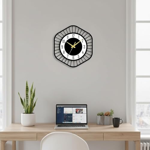 Image of Wall Clock Stylish Metal Analog Wall Clock for Living Room, Bedroom, Office, Kitchen, Home and Hall | Antique Fancy Big Size Modern Wall Watch (Black ST-62, 60 CM)