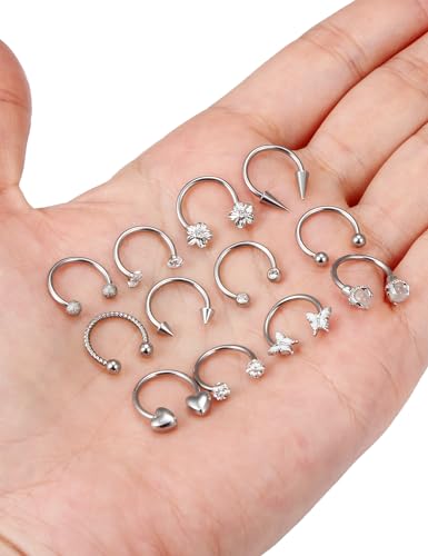 Lcolyoli Septum Rings 16G Surgical Steel Septum Jewelry Smiley Piercing Jewelry Daith Rook Earrings for Women Men Horseshoe Hoop Earring CZ Heart Butterfly Nose Rings 10mm4