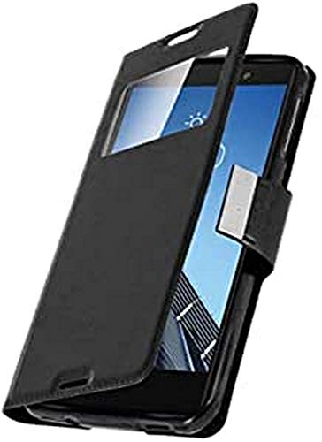 iPOMCASE Coque Folio à Fenêtre pour 5.5" Alcatel Idol 4S, Noir, Black