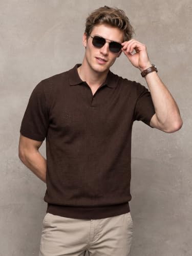 Image of Veirdo Men's Flatknit Printed Half Sleeve Polo T-Shirt with Collared Neck, Loose Comfortable Fit, Casual Style for Office, Travel, (Sizes S to 2XL)