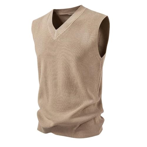 Men's Sleeveless Knitted Sweater Vest, Warm Autumn V-Neck Solid Color Pullover4