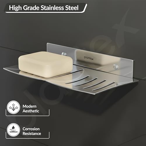 Image of Plantex Stainless Steel Double Soap Dish /Soap Holder for Bathroom /Wall Mounted Soap Holder /Bathroom Accessories - (Chrome)