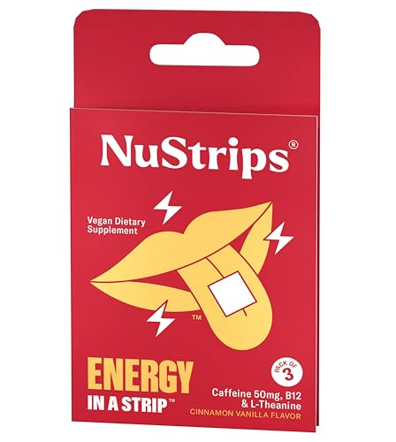 NuStrips Fast-Dissolving Energy Strips with 50mg Caffeine L-Theanine & Vitamin B12 Instant Energy & Focus Without Jitters or Crash Works Faster Than Coffee Soothing Cinnamon (3 Strips)