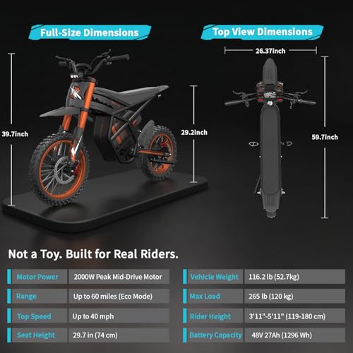Image of Bootime 3000W GT54 PRO / GT54 Electric Dirt Bike for Adults Teens - 50 /37 MPH High-Speed, 14 inch Fat Tires & Dual Removable Battery(60V /48V) | All-Terrain Off-Road eBike for Snow, Sand