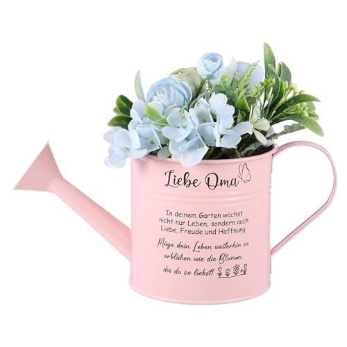 Geiserailie Oma Geschenke Vintage Gießkanne für Oma Schmiedeeisen Geschenk für Zimmerpflanzen Liebevolles Deko Gießkanne Rosa für Hausdekoration Pflanzenpflege Muttertag Geburtstag