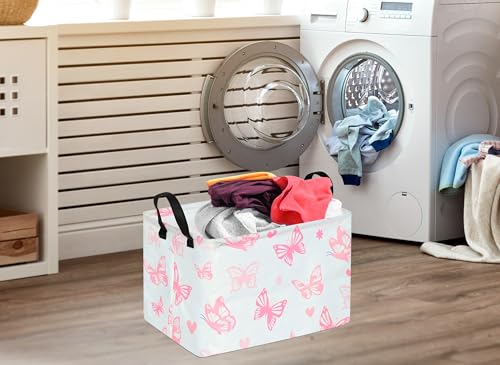 Image of Storage Basket Home Shelf Basket Kids Organizer Box Clothes Laundry Hamper Nursery Bin Gift Laundry Basket with Handles for Home (Butterfly)