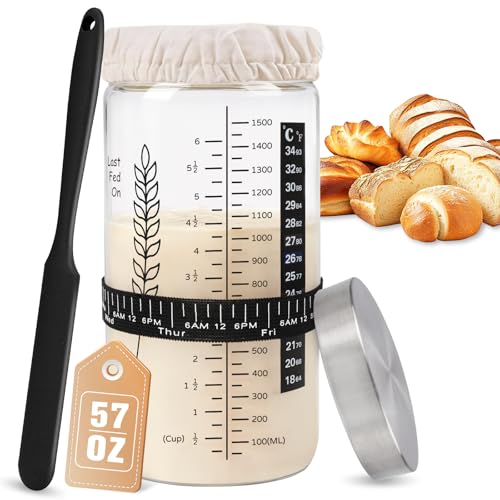 Image of 57oz Sourdough Starter Jar Kit, Extra Large Capacity Sourdough Jar | Wide Mouth Sourdough Bread Starter Kit for Perfect Sour Dough Bread (Black)