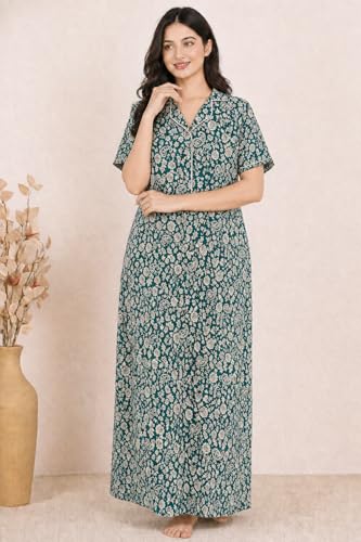 Image of Bahumaan Pure Cotton Nighty for Woman | Floral Gown for Women Nightwear with Pocket | Cotton Nighty for Women Stylish | Maxi for Women Cotton