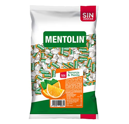Mentolín Naranja Sin Azúcar Bolsa de 1 Kg de Caramelos Balsámicos con Sabor Cítrico