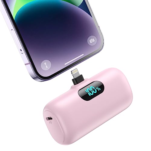 Power Bank 5000mAh per iPhone, Ultra Compatta Caricabatterie Portatile, PD 15W 3.0A Ricarica Rapida Batteria Esterna Mini Powerbank con LED Display per iPhone 14/13/12/11/XR/8/7 Ecc (Rosa)