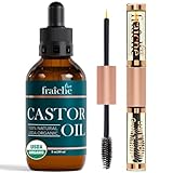 Live Fraiche Organic Castor Oil Lash Serum for Hair Growth, 100% Pure Eyebrow Eyelash Growth Serum, Cold Pressed Hexane Free (2oz Glass Bottle + FILLED Mascara Tube)