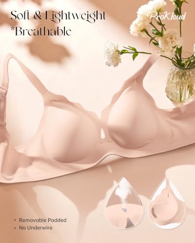 ProKloud Bras for Women No Underwire Wireless Full Coverage Jelly Bras Wave-Black+White+Skin 3X-Large — view 4