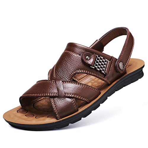 Beach Shoes Men's Trend Casual Non-Slip Sandals Leather Men's Sandals Shoe(White-Patch Five-Pointed star4,8.5code)