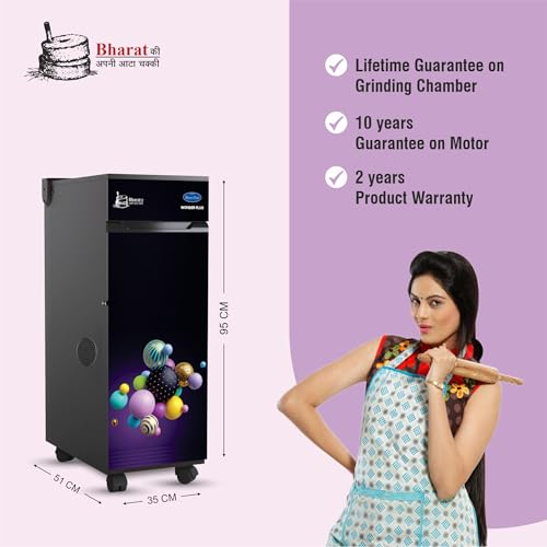 Image of LUCKY MYCROFINE Stainless Steel Wonder Plus 3Dballs with inbuilt Vacuum Aata Chakki Flour Mill 8 Kg Fully Automatic with SS Rotter Cutter for Grinding Various Types of Grains,Black