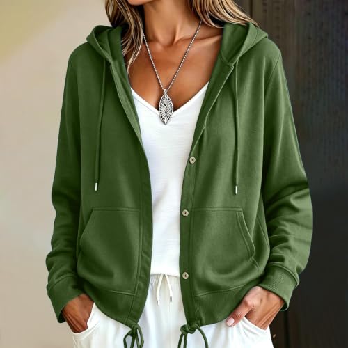 Hooded Cardigan for Women Button Front Drawstring Pockets Sweater - image 2