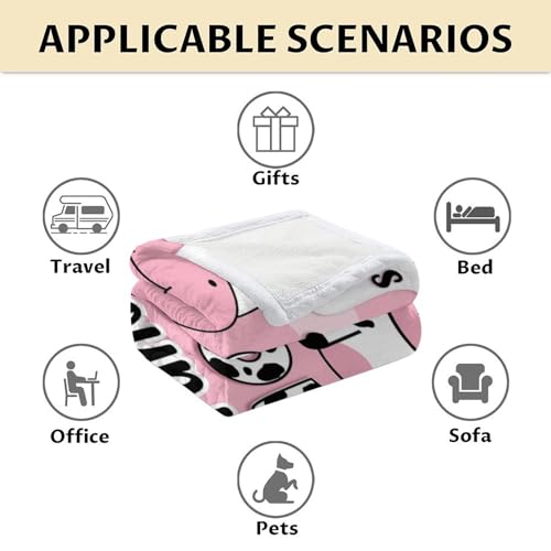Mercuryelf Custom Cow Throw Blanket - Soft, Fuzzy & Warm - 60x80 Inches Flannel Blankets for Bed, Couch - Pink Cute Throws Gift for Women