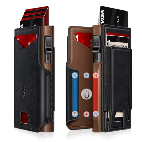 Image of Wallet for Men Wallet with Slim Pop Up Card Holder 9-13 Cards, Bifold Minimalist Smart Wallet RFID Blocking Credit Card Holder with ID Window & Stretchable Cash Slot Compact Metal Aluminum Card Case