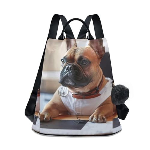 Sac à dos femme bouledogue français antivol tendance voyage randonnée pompons