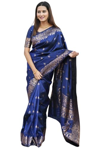 Image of SGF11 Women's Kanjivaram Pure Soft Silk Saree For Women Pure Golden Zari With Blouse Piece