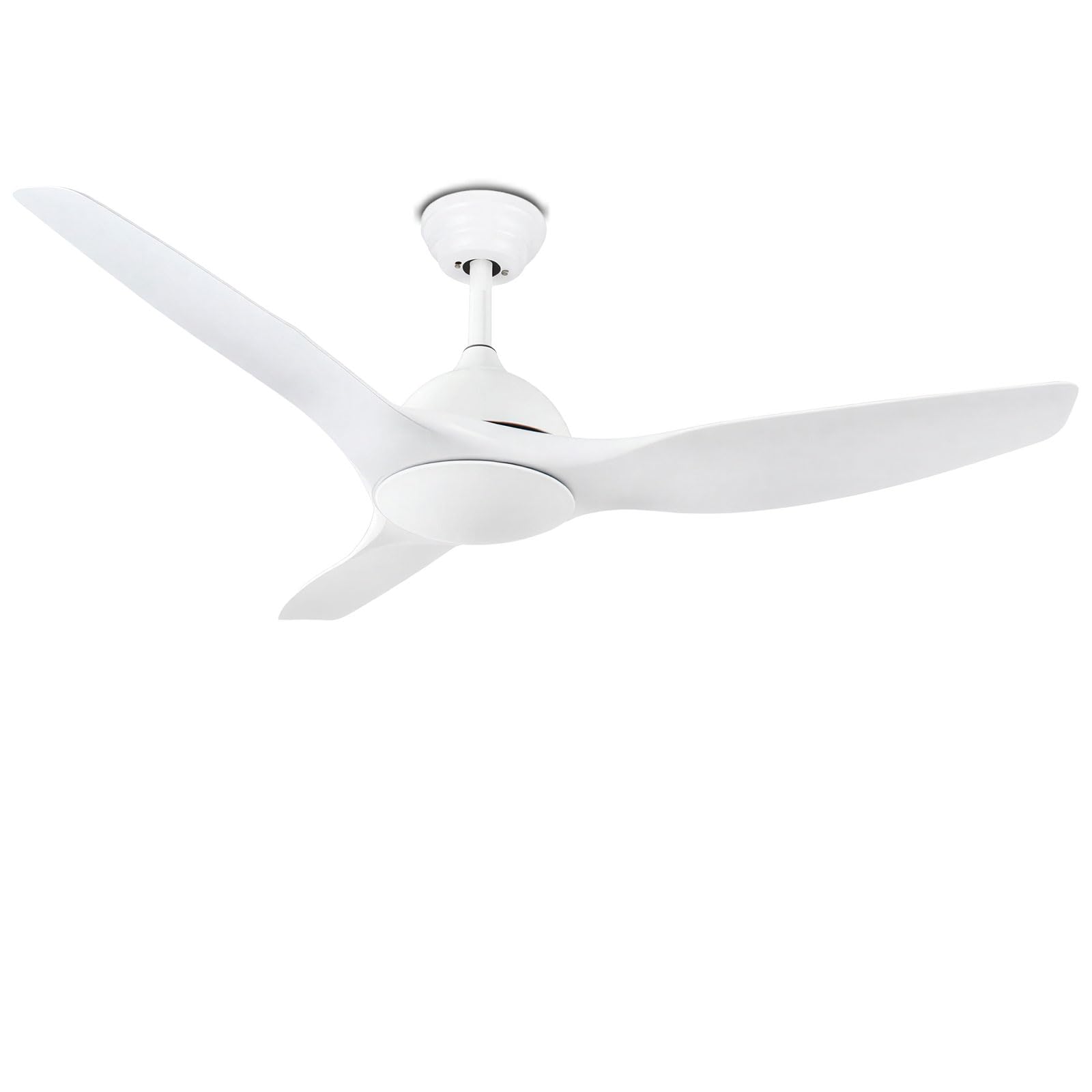 Ventilatore da soffitto a Basso Profilo da 52 Pollici Senza Luce, Bianco, Silenzioso, Ideale per Camera da Letto, Stile Rustico, Patio, Interni, Moderno, Intelligente, con telecoma
