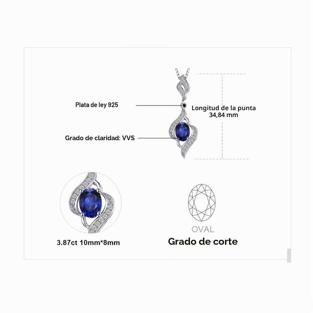 JewelryPalace Collar Mujer Plata Oro 14k Oro Rosa, Colgante Ola 2ct Zafiro Azul Creado Corte Ovalado en Cadena 45cm, Collar Niña Piedra Preciosa Brillante, Conjunto Joyas Mujer
