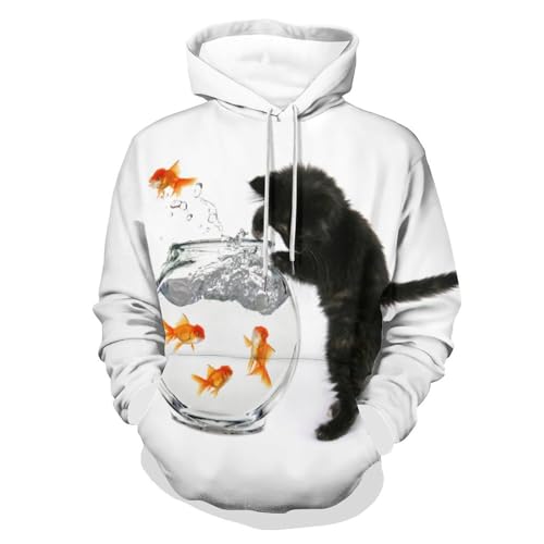 Hoodie chat noir poisson rouge UMENG sweat-shirt pull manche longue unisexe S