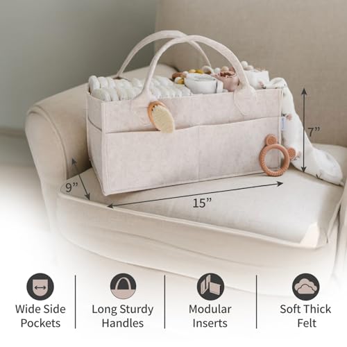 Image of PUTSKA Baby Diaper Caddy Organizer - Nursery Storage Basket for Diaper Station, Baby Basket Shower List and Registry Gift Must-Haves, Newborn Essentials, Nursery Decor for Boy or Girl - Mocha, Large