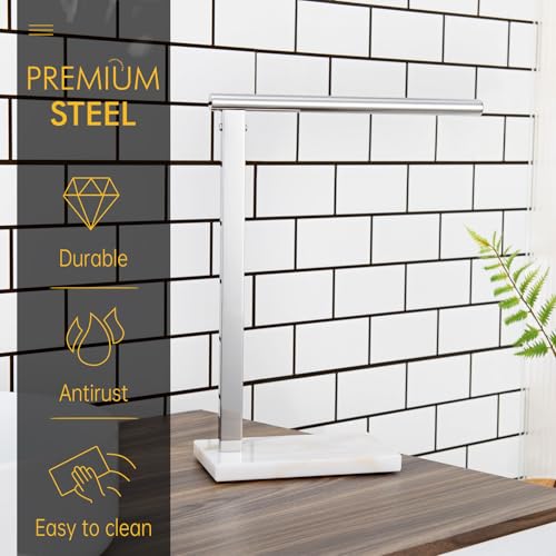 Image of KOKOSIRI Hand Towel Holder Stand Towel Rack with Steady Marble Base for Bathroom Vanity Countertop, Polished Stainless Steel 15.7'' Height THS0006-CH