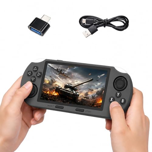 Whatsko Spielekonsole Retro Konsole Handheld Video Konsole mit 4.5 Zoll IPS Bildschirm und zahlreichen vorinstallierten Spielen 64 GB 3000 mAh Video/Musik/E-Book/Fernseher (Schwarz)