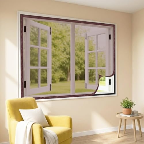 Image of LifeKrafts Standard Size Pre-Stitched Polyester Window Mosquito Net | 80 GSM, Readymade with Self-Adhesive Hook Tape | Fits All Window Types | 50x120cm /20x47 Inches /1.64x3.94 Feet, Color-Brown