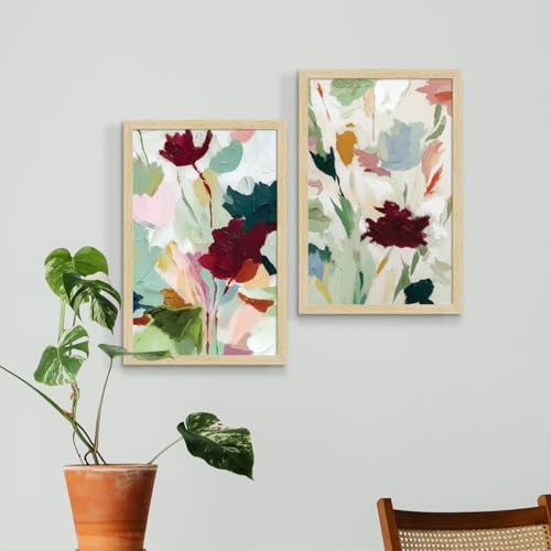 Image of ArtX Abstract Floral Paintings for Living Room, Wall Art Frames for Home Decor, Modern Flower Wall Painting for Bedroom, Office & Interior Decoration, 12x18 Inch, Set of 2