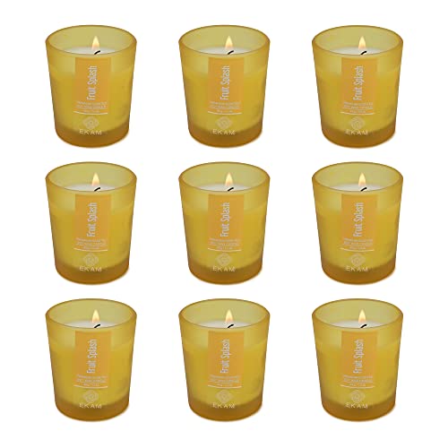 Image of EKAM Fruit Splash Votive Soy Wax Scented Candle, 40 Grams, 10 Hours Burn Time| Long Lasting Premium Candles | Ideal for Home Decor | Gifting & Aromatherapy (Pack of 9)