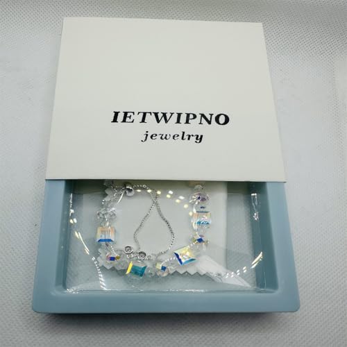 New Designed Iridescent Crystal Beaded Bracelet with Dangling Charms And Women's Gifts.The Sugar Austrian Crstal Bracelet is a Delicate Gorgeous Bracelet for Lady With Adjustable Elasticity (8mm Square White AB)2