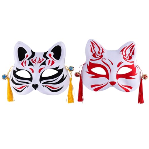 TOYANDONA Masque de Cosplay Chat Demi-visage Japonerie 2 Pièces Style Kitsune et Renard,...