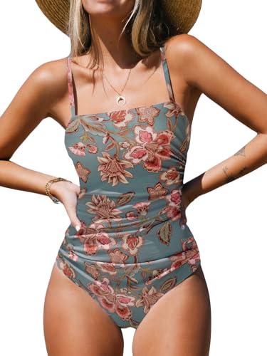 Image of CUPSHE Women Swimsuit One Piece Bathing Suit Square Neck Cutout Back Tummy Control with Adjustable Spaghetti Straps