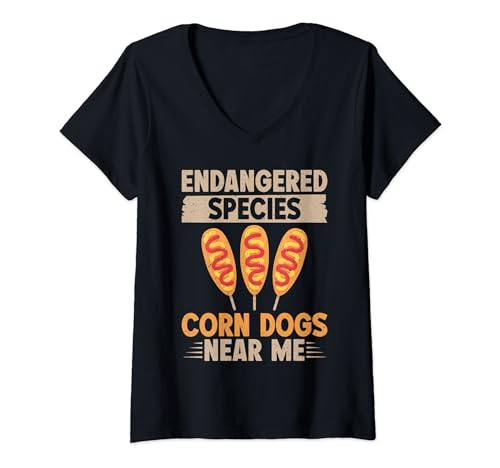 Womens Endangered Species Corn Dogs near me Corn Dog V-Neck T-Shirt
