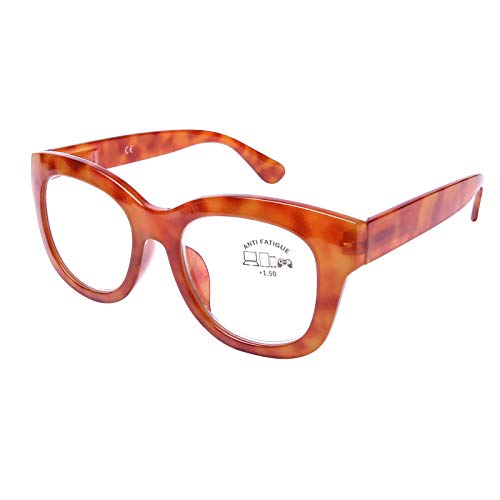 DOOViC Wide Frame Reading Glasses Womens 2.25 Blue Light Filter Orange Frame Reader